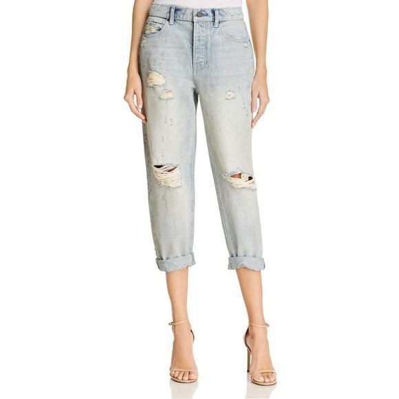 Alexander Wang X Denim Distressed Cuffed Boyfriend Jeans Sz 29 - Picture 1 of 9